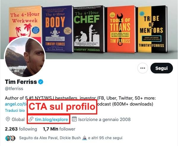 Inserisci una CTA sul profilo Twitter