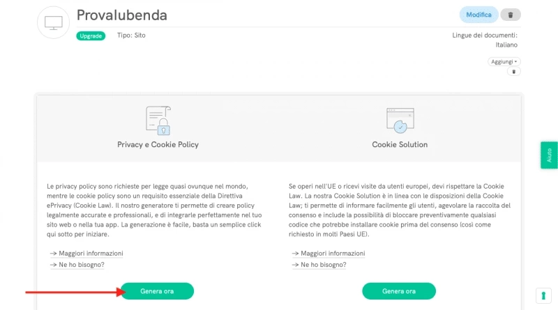 Iubenda genera privacy policy