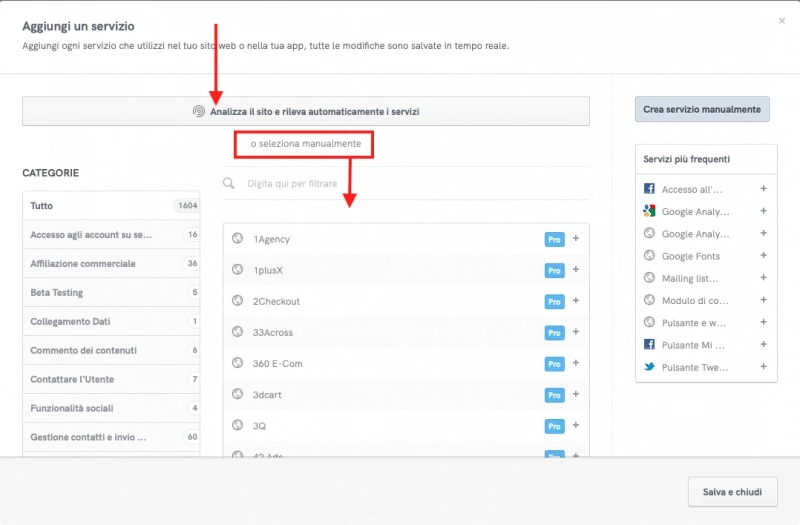 Privacy policy iubenda selezione servizi