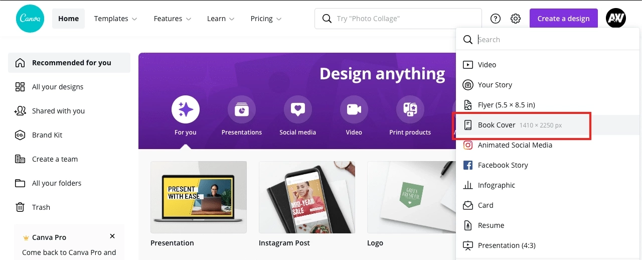Creare la copertina di un ebook con Canva
