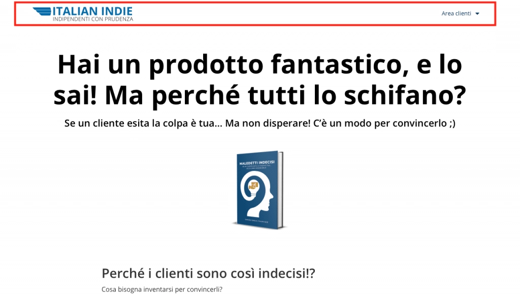 CTA sul menu di una landing page
