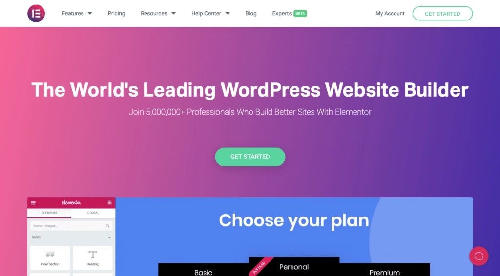 Homepage di Elementor