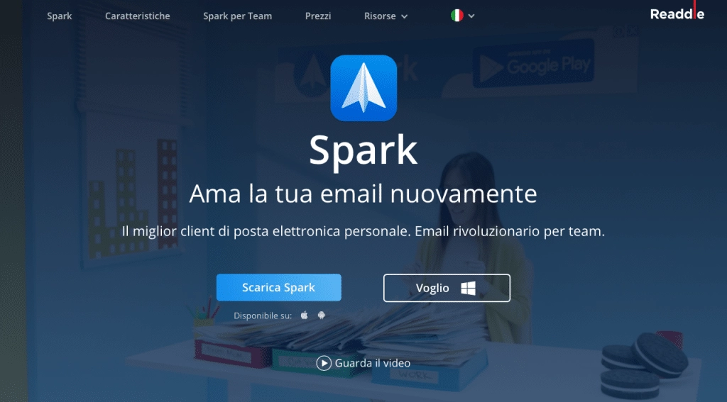 La landing page di Spark-mail
