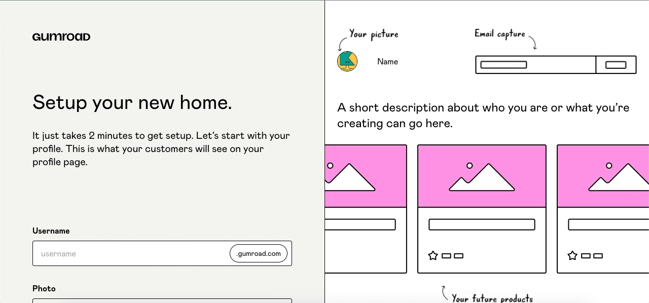 Gumroad crea il tuo profilo venditore