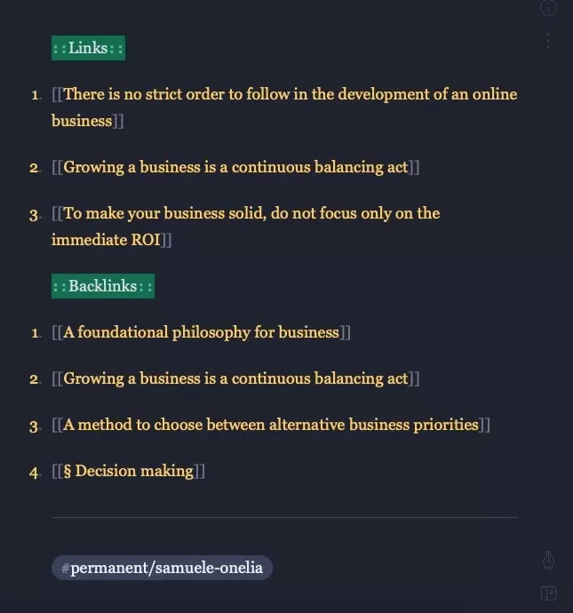 Zettelkasten crea link con altre note